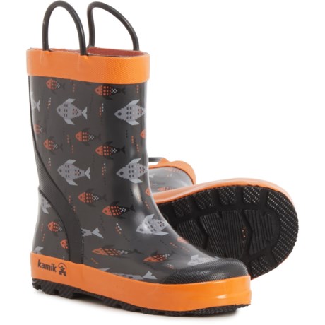 Kamik Fishride Rain Boots - Waterproof (For Boys) - CHARCOAL/ORANGE (13C )