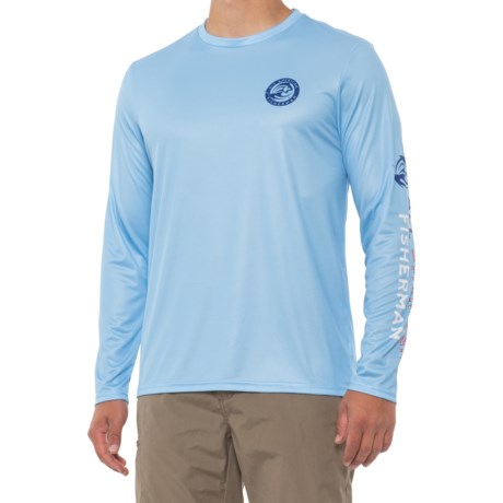 All American Fisherman Flag Letters T-Shirt - UPF 30, Long Sleeve (For Men) - POWDER BLUE (M )