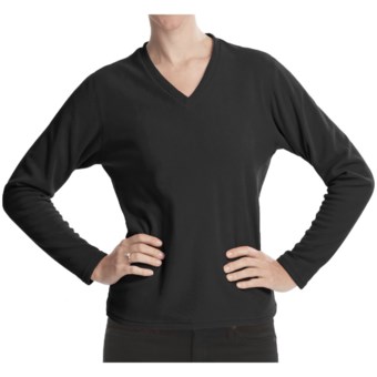 Fleece V-Neck Shirt - Long Sleeve (For Women) in Black