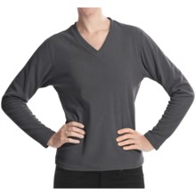 Fleece V-Neck Shirt - Long Sleeve (For Women) in Charcoal - 2nds