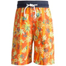 Floatimini Swim Trunks - Built-In Inner Briefs (For Boys) in Orange Anchors - Closeouts