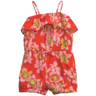 Floral Tank Romper - Spaghetti Strap (For Girls) in Red
