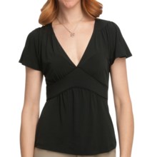 Flutter Sleeve Jersey Shirt - Tie Back, Short Sleeve (For Women) in Black - 2nds