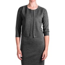 Forte Cashmere Luxe Milano Crop Cardigan Sweater - Merino Wool-Silk, 3/4 Sleeve (For Women) in Graphite - Closeouts
