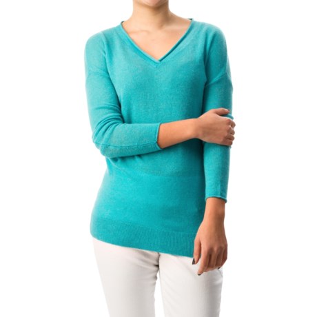 Forte Cashmere Relaxed V Neck Sweater (For Women)
