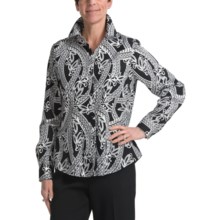 Foxcroft Grecian Print Cotton Shirt - Long Sleeve (For Women) in Black Print With Black Buttons - Closeouts