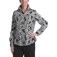 Foxcroft Grecian Print Cotton Shirt - Long Sleeve (For Women) in Black Print With Gold Buttons - Closeouts