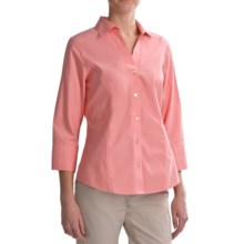 Foxcroft No-Iron Pinpoint Cotton Shirt - 3/4 Sleeve (For Women) in Coral Reef - Closeouts