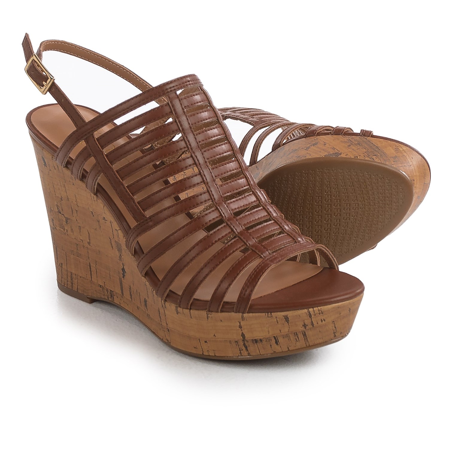 leather strappy wedge sandals