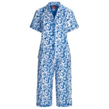 Frankie & Johnny Cotton Voile Pajamas - Short Sleeve, Capris (For Plus Size Women) in Paisley Navy Blue - Closeouts
