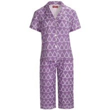 Frankie & Johnny Cotton Voile Pajamas - Short Sleeve, Capris (For Plus Size Women) in Teardrop Purple Passion - Closeouts