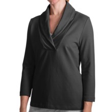 French Terry Shirt - Shawl Collar, 3/4 Sleeve (For Women) in Black - 2nds