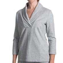 French Terry Shirt - Shawl Collar, 3/4 Sleeve (For Women) in Heather Grey - 2nds