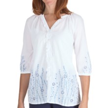 Fresco by Nomadic Traders Embroidered Springtime Shirt - 3/4 Sleeve (For Women) in White/Peri - Closeouts