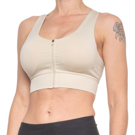 90 Degree by Reflex Full-Zip Long Line Sports Bra - Medium Impact, Racerback (For Women) - OATMEAL (XS )