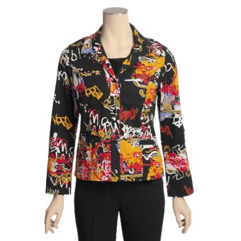 Gabriella Molinari Printed Jacket - Stretch Cotton, Convertible Sleeve (For Women) in Black Multi