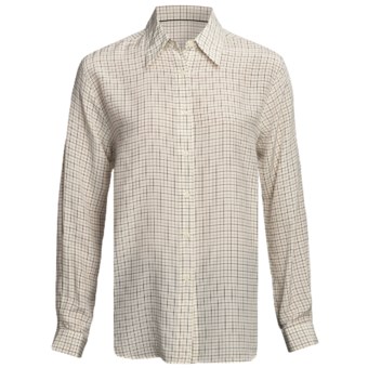 Gabriella Molinari Silk Tattersall Shirt - Long Sleeve (For Women) in Tan/Beige