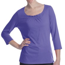 Gathered Neck Shirt - Cotton-Modal, 3/4 Sleeve (For Women) in Purple - 2nds