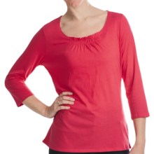 Gathered Neck Shirt - Cotton-Modal, 3/4 Sleeve (For Women) in Red - 2nds