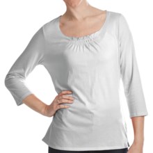 Gathered Neck Shirt - Cotton-Modal, 3/4 Sleeve (For Women) in White - 2nds