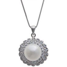 Gemstar Freshwater Pearl and CZ Necklace - 18” in White - Closeouts