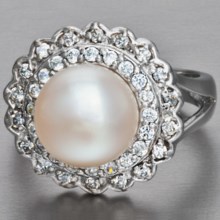 Gemstar Freshwater Pearl and CZ Ring in White - Closeouts