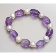 Gemstar Freshwater Pearl and Gemstone Bracelet - Stretch in Amethest/Fwp - Closeouts