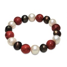 Gemstar Freshwater Pearl and Jasper Stretch Bracelet in White Fwp/Chocolate Fwp/Red Jasper - Closeouts