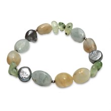 Gemstar Gemstone and Pearl Bracelet in Moonstone/Aquamarine/Prehenite - Closeouts