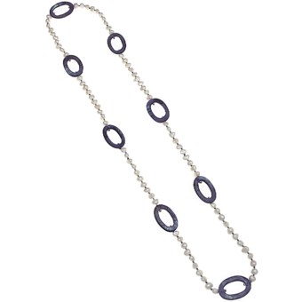 Gemstar Pearl and Seed Bead Necklace - 32” in White W/Smoky Grey Mop