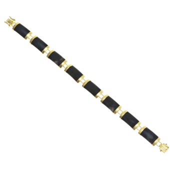 Gemstar Tabular Bracelet - Jade, Sterling Silver in Gold Plated/Charcoal Jade