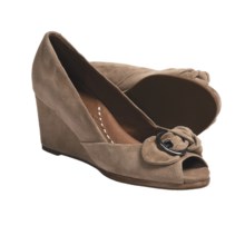 Gentle Souls Gabes Bow Suede Shoes - Peep Toe Wedge (For Women) in Camel - Closeouts
