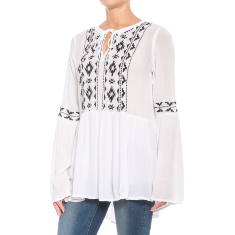 UPC 884426961400 product image for Geometric Embroidered Peasant Top - Long Sleeve (For Women) | upcitemdb.com