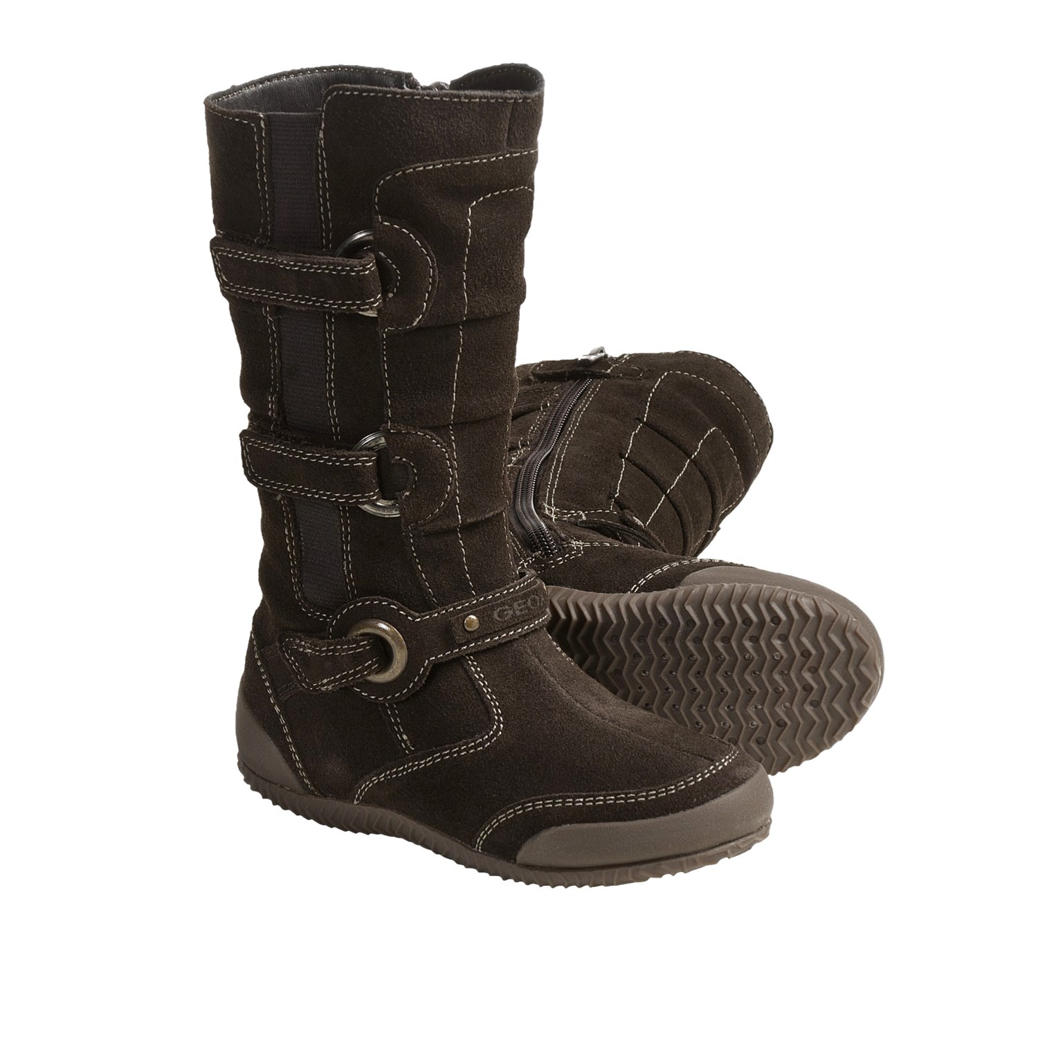 Geox Jr. Penelos Boots - Suede (For Little Girls) in Dark Brown