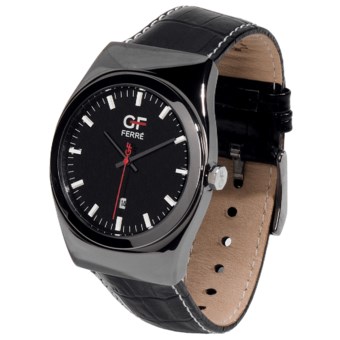 GF Ferre Textured Dial Watch - Date Window at 6 O’Clock in Black/Black