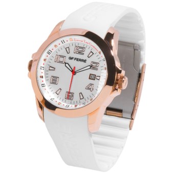 GF Ferre Watch - Rubber Strap, Three O’Clock Date Window (For Women) in White/Rose Gold/White
