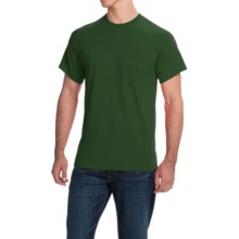 Gildan Cotton T-Shirt - Front Pocket, Short Sleeve (For Men and Women) in Dark Green - 2nds