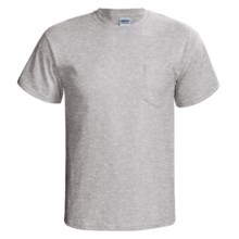 Gildan Cotton T-Shirt - Front Pocket, Short Sleeve (For Men and Women) in Grey Heather - 2nds