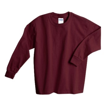 Gildan Cotton T-Shirt - Long Sleeve (For Youth) in Wine