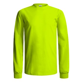 Gildan Crew Shirt - Long Sleeve (For Men and Women) in Florescent Yellow