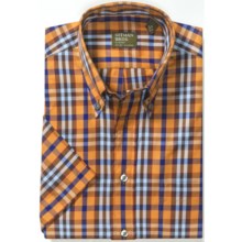 Gitman Brothers Button Down Sport Shirt - Short Sleeve (For Men) in Tan/Blue/Brown Plaid - Closeouts