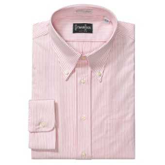 Gitman Brothers Cambridge Oxford Stripe Dress Shirt - Long Sleeve (For Tall Men) in White/Pink