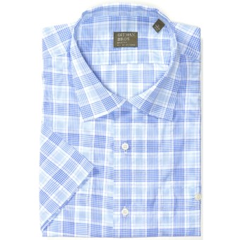 Gitman Brothers Cotton Sport Shirt - Short Sleeve (For Men) in Light Blu/White Checked Plaid