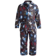 Global Flannel Pajamas - Long Sleeve (For Little Boys) in Dark Blue/Olive Rock - Closeouts