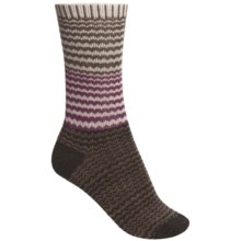 Goodhew Wavy Jacquard Socks - Merino Wool (For Women) in Khaki/Chocolate/Thistle - Closeouts
