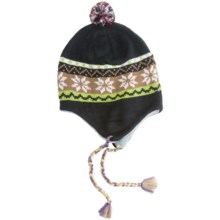 Grand Sierra Beanie Hat - Ear Flaps, Fleece Lining (For Youth) in Black/Multi Snowflake - Closeouts