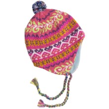 Grand Sierra Beanie Hat - Ear Flaps, Fleece Lining (For Youth) in Bright Pink/Multi Print - Closeouts