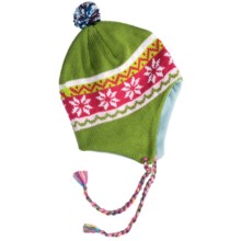 Grand Sierra Beanie Hat - Ear Flaps, Fleece Lining (For Youth) in Green/Multi Snowflake - Closeouts