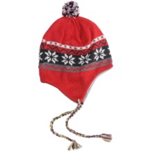 Grand Sierra Beanie Hat - Ear Flaps, Fleece Lining (For Youth) in Red/Multi Snowflake - Closeouts