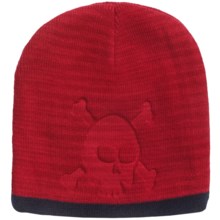 Grand Sierra Embossed Skull Beanie Hat (For Boys) in Red/Navy - Closeouts